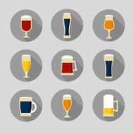 Big set of beer glasses and bottles