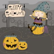 Little girl sits on pumpkin