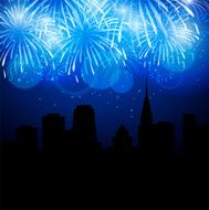 Fireworks lighting up the sky behind town houses N5