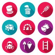 Chimney and heating coal icons set Vector Illustration