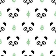Panda seamless pattern with green twigs N2