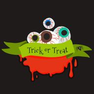 Halloween trick or treat scarry illustration with ribbon blud eyes