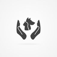 Cat head and dog between hands icon