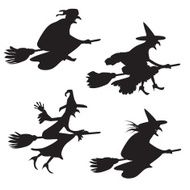 Set of four silhouettes flying witches N2
