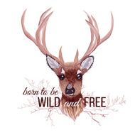 Deer and bare branches vector design object Wild Free slogan