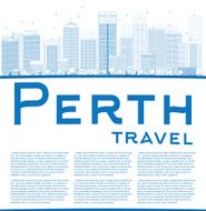 Outline Perth skyline with blue buildings and copy space N2