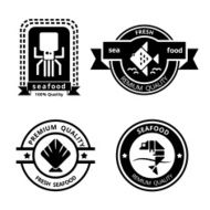Sushi and seafood restaurant vintage labels embles vector set