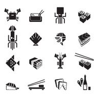 Sushi icons vector set Seafood black symbols
