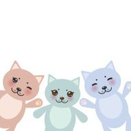 card design set funny cats pastel colors on white background