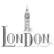 Hand drawn illustration with Big Ben London N2