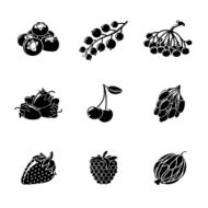 Set of monochrome BERRIES icons - cherry strawberry raspberry currant