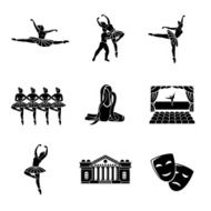 Set of Ballet monochrome icons with - ballet dancers swan