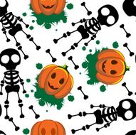 Skeleton pumpkins seamless white N2