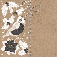 Christmas background with bullfinch puansetiey and holly on kraft paper N2