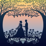 Wedding invitation card with silhouette bride and groom