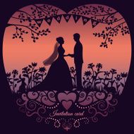Wedding invitation card with silhouette bride and groom N2
