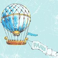 flight to Paris in balloon vector illustration N2