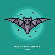 Flying bat icon flat design thin line Halloween banner