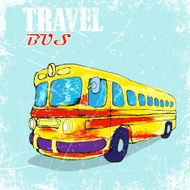 hand drawn color pencil funny yellow bus vector illustration