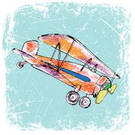 red airplane with yellow propeller funny hand drawn color penсil