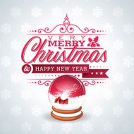 Christmas illustration with magic snow globe and typographic design N2