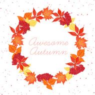 Autumn leaves round design vector frame