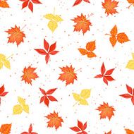Bright autumn leaves on speckled backdrop seamless vector print N2