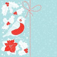 Christmas background with bullfinch puansetiey and holly