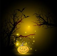 Halloween background with tree and pumpkin