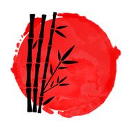 Bamboo trees and red watercolor circle