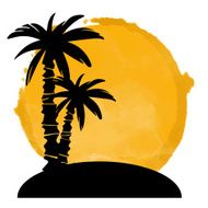 Coconut palm trees watercolor circle paint stain