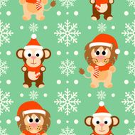 New Year seamless background with monkey and lion