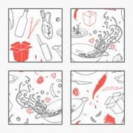 Abstract hand drawn wok restaurant elements poster for your design