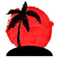 Coconut palm and watercolor circle