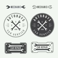 Set of vintage mechanic labels emblems and logo Vector illustration