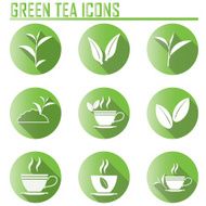 Green tea symbols and icons with long shadow