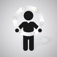 black silhouette of a man holds wheel arrows