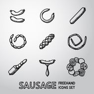 Set of freehand Sausage icons with different shapes and types N2