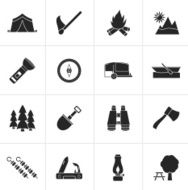 Black Camping travel and Tourism icons