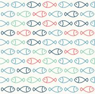 Red Green and Blue Fish Pattern on White Background