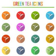 Green tea symbols and icons with long shadow N3
