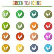 Green tea symbols and icons with long shadow N4