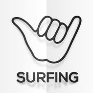 Paper silhouette black surfers shaka symbol with realistic shadow