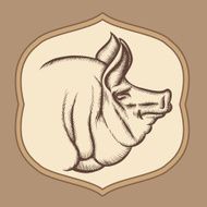 Pig head in engraving vector style