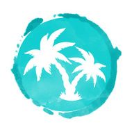 Watercolor blue circle and palm trees