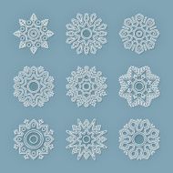 Christmas flat line vector snowflakes set