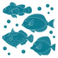 Collection of tropical reef fish Vector illustration