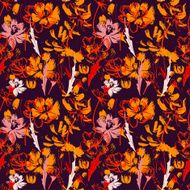 Seamless dark pattern with wildflowers N2