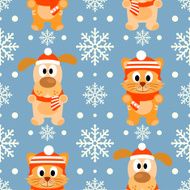 New Year seamless background with cat and dog