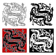 Celtic dragons pattern with tribal elements N2